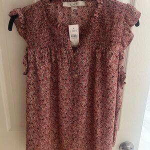 LOFT Pink Cap Sleeve Smocked Blouse